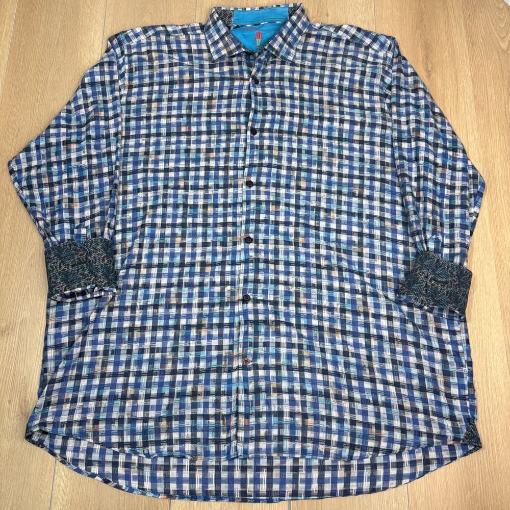 Visconti Black Blue Plaid Button Down Shirt Long Sleeve Flip Cuff‎ Paisley 2XL